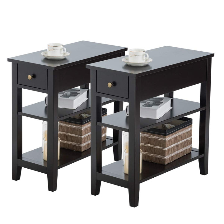 Giantex 3-Tier End Table with Drawer and Double Shelves Narrow Tiered Side Table for Bedroom