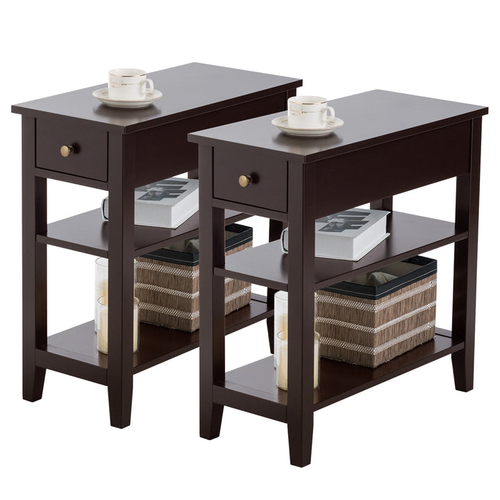 Giantex 3-Tier End Table with Drawer and Double Shelves Narrow Tiered Side Table for Bedroom