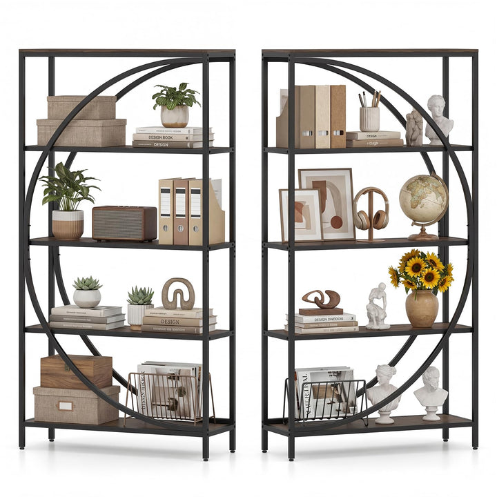 Giantex 65" Tall Industrial Etagere Bookcase with Half-Moon Shape for Living Room and Home Office