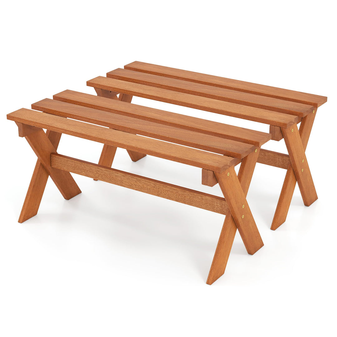 Giantex 36" Backless Wood Outdoor Bench with Slatted Seat &amp; Solid Wood Frame