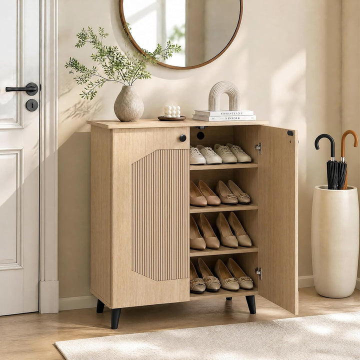 GIANTEX Geometric Shoe Cabinet with 2 Doors, 4-Tier Shoe Storage Cabinet