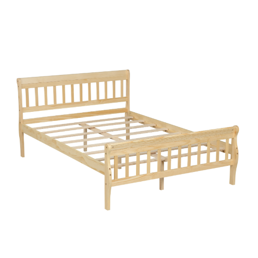GIANTEX Wood Sleigh Bed Frame with Slatted Headboard &amp; Footboard