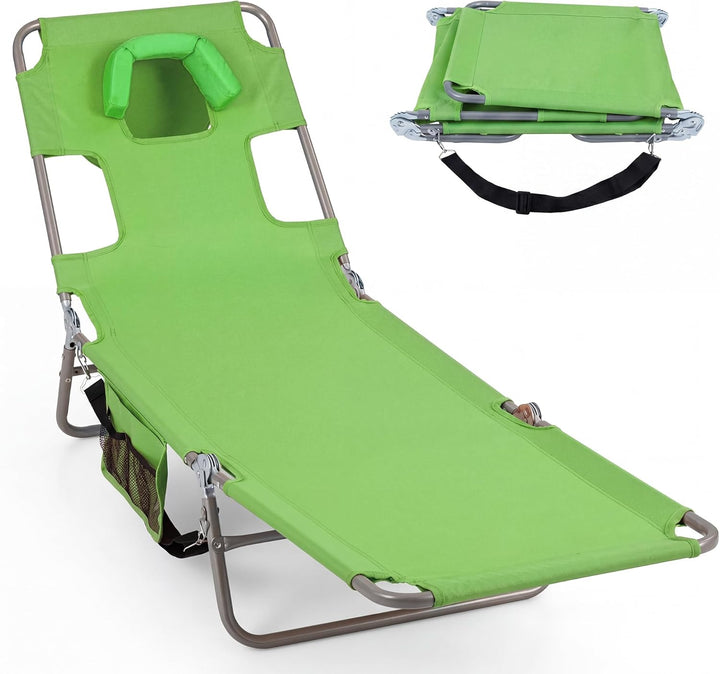 Giantex Folding Tanning Chair with Face Hole &amp; 5-Position Adjustable Backrest (1/2)
