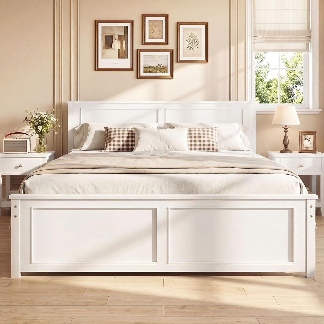 Giantex Wood Queen/Full/Twin Size Farmhouse Solid Platform Bed