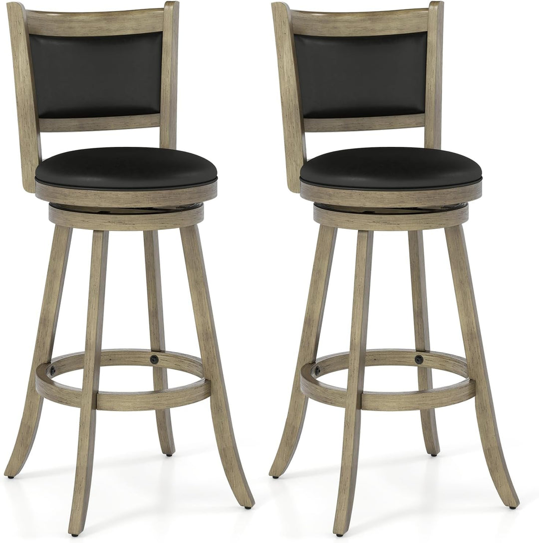 Giantex Accent Wooden Swivel Back Counter Height Bar Stool, Fabric Upholstered Design