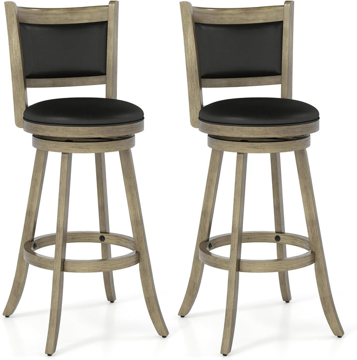 Giantex Accent Wooden Swivel Back Counter Height Bar Stool, Fabric Upholstered Design