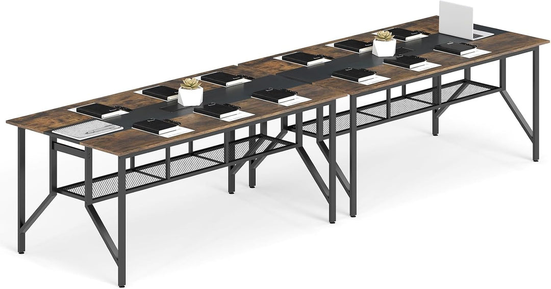Giantex Rectangular Meeting Table with Mesh Storage Shelf and Cable Grommet