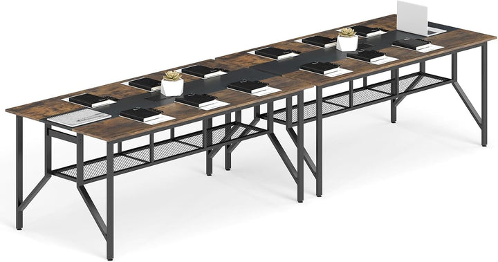 Giantex Rectangular Meeting Table with Mesh Storage Shelf and Cable Grommet