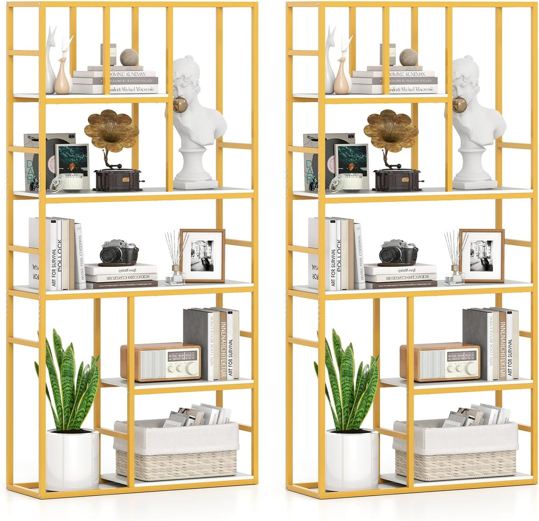 Giantex 5-Tier Bookshelf 71" Freestanding Golden Bookcase with Open Storage Shelves