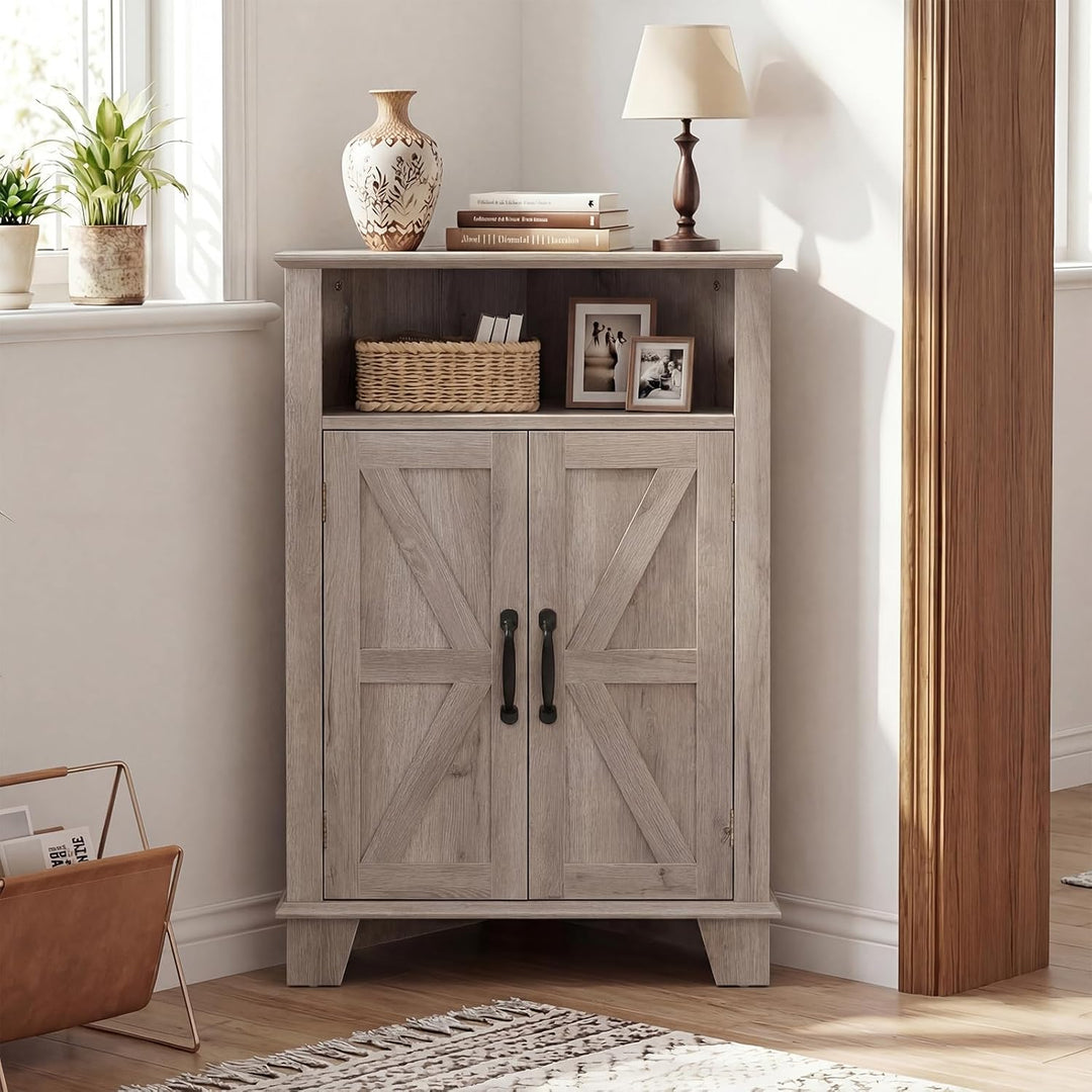 Giantex Bathroom Corner Storage Cabinet with Open Storage &amp; Adjustable Shelf