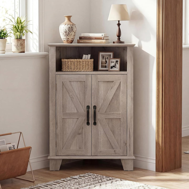 Giantex Bathroom Corner Storage Cabinet with Open Storage &amp; Adjustable Shelf