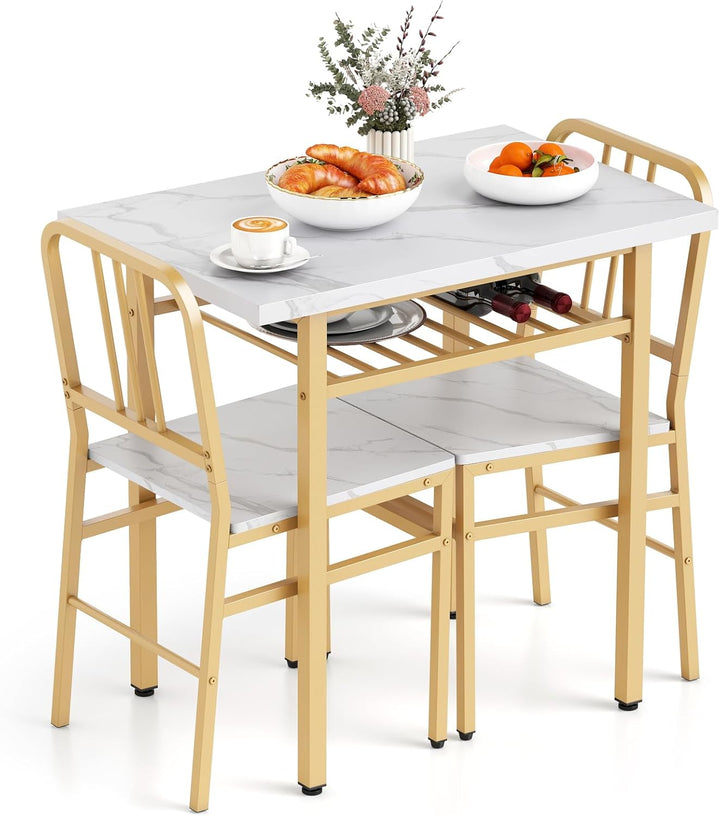 Giantex 3-Piece Dining Table Set | Rectangular Kitchen Table with Storage Rack and 2 Dining Chairs