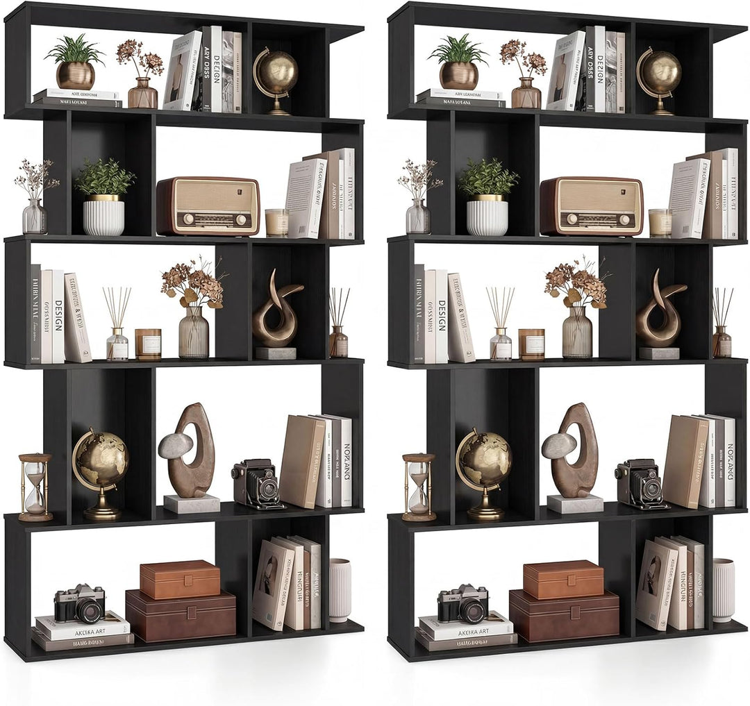 Giantex Geometric Bookshelf 5-Tier Bookcase with Open Shelves and Closed-back Cubes