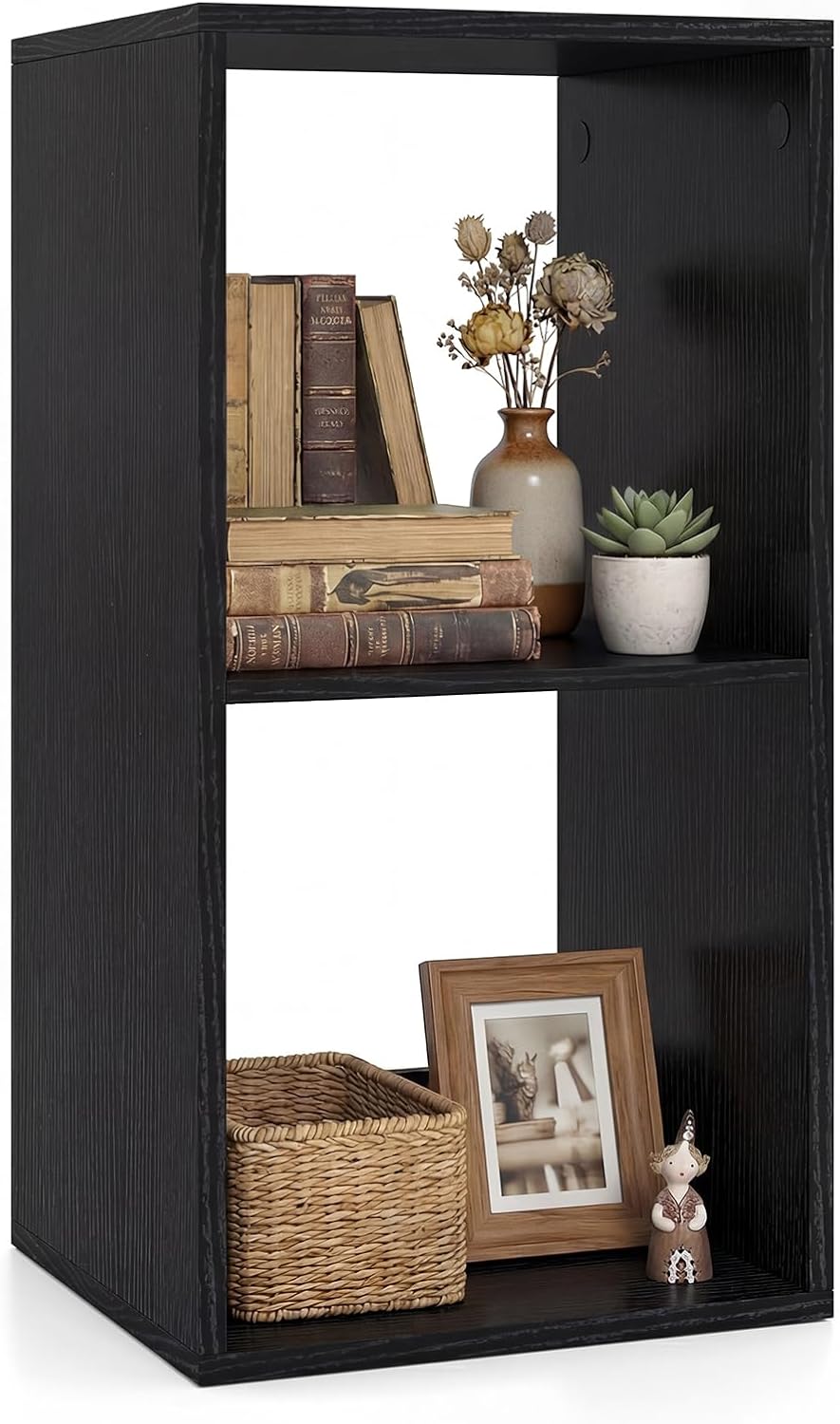 Giantex 2-Cube Bookcase, White Cubby Bookshelf w/Back Guardrail &amp; Anti-Tipping Kits