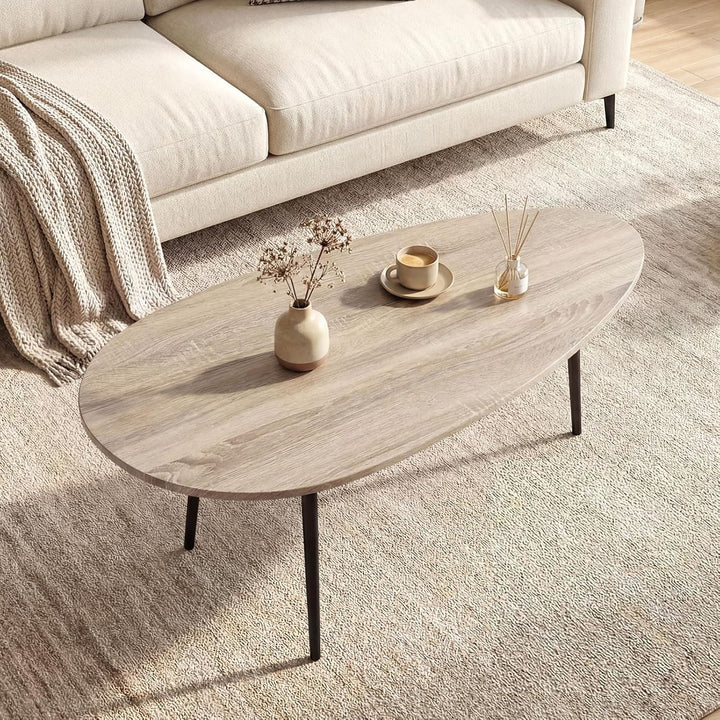Giantex Oval Coffee Table | Mid Century Modern Center Table with Sturdy Metal Frame and Compact Design