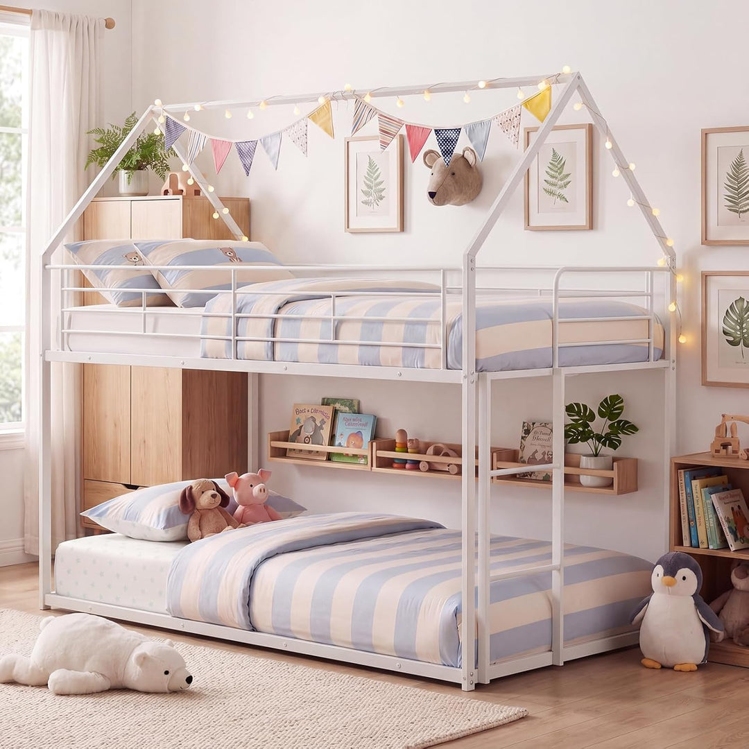 Giantex House-Shaped Twin Over Twin Metal Bunk Bed