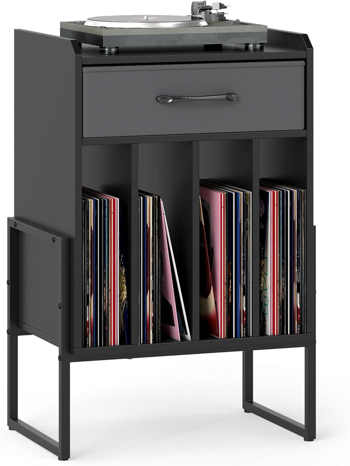 Giantex Record Player Stand 2-Tier Turntable Stand with Fabric Drawer