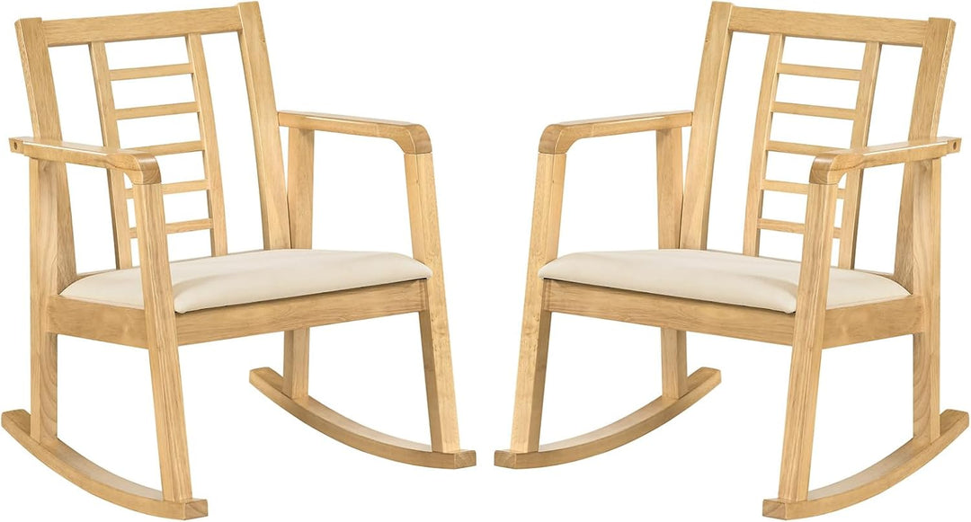 Giantex Wooden Solid Rubber Wood Rocker with Fabric Upholstered Seat (1/2)