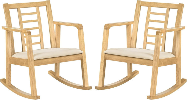 Giantex Wooden Solid Rubber Wood Rocker with Fabric Upholstered Seat (1/2)