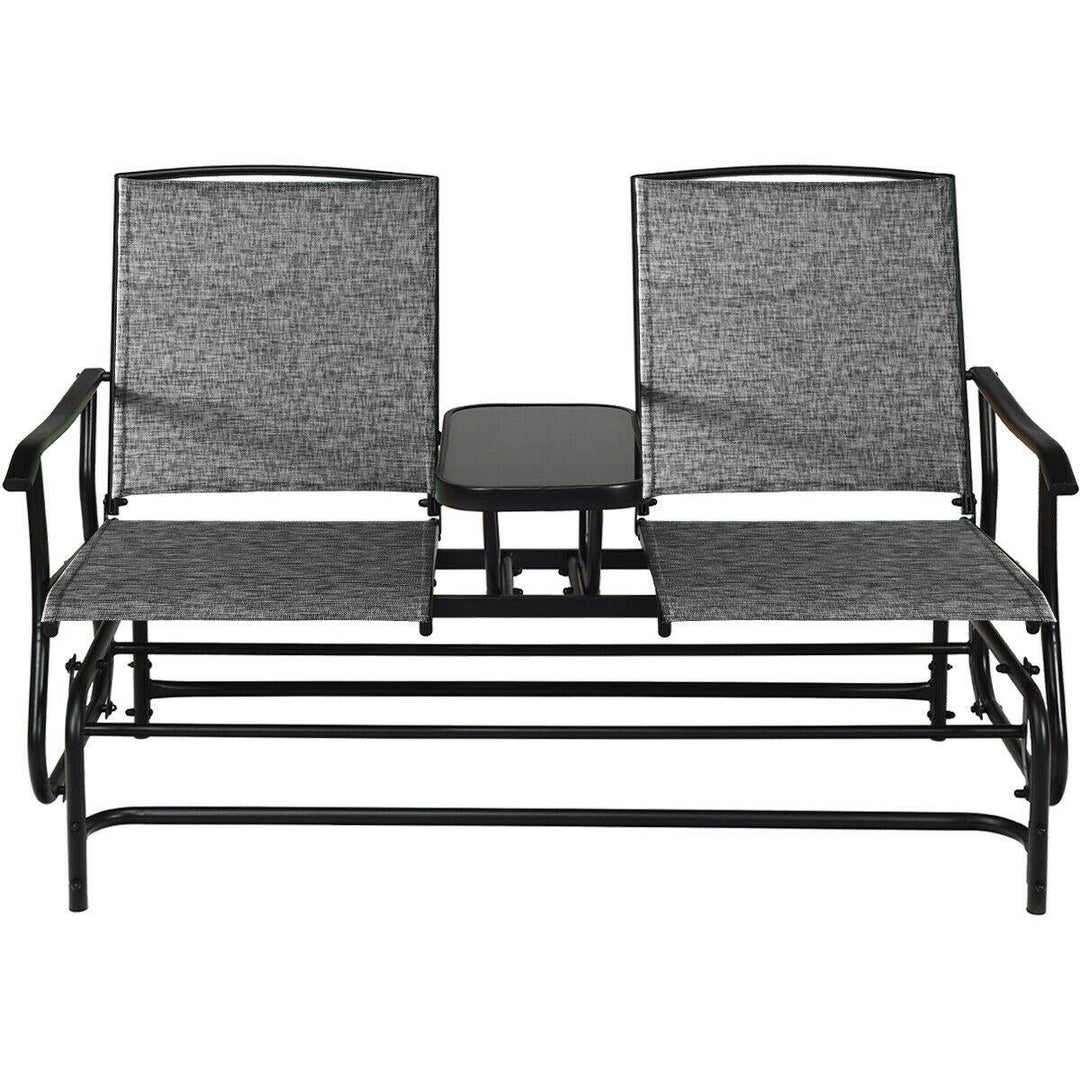Giantex 2 Person Outdoor Double Glider Chair, Mesh Fabric Rocking Chair w/Center Tempered Glass Table