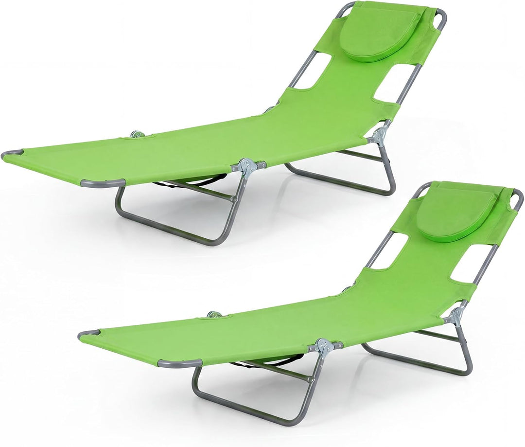 Giantex Folding Tanning Chair with Face Hole &amp; 5-Position Adjustable Backrest (1/2)