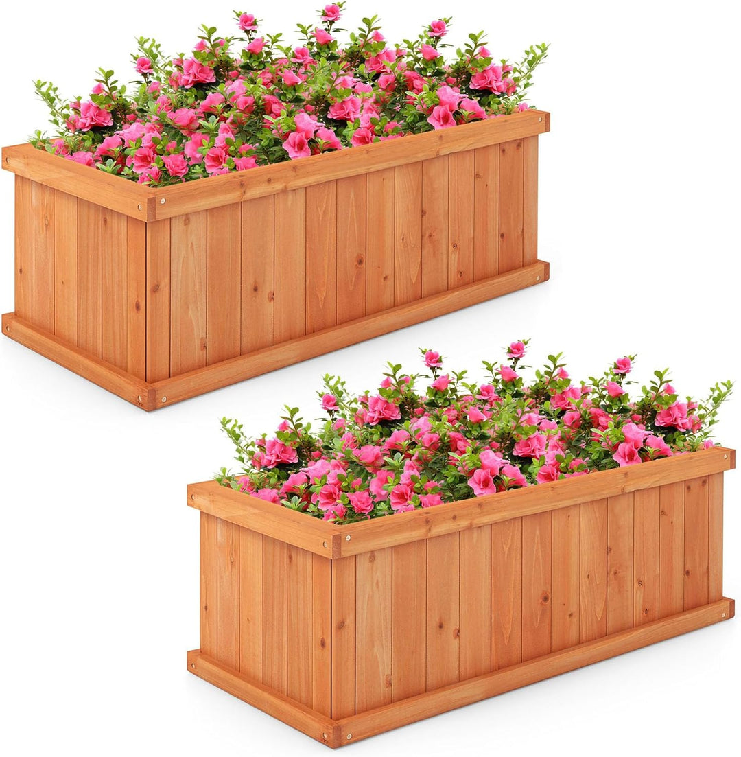 Giantex Raised Garden Bed | 31”x14”x12” Wooden Planter Box with 4 Drainage Holes (1/2)