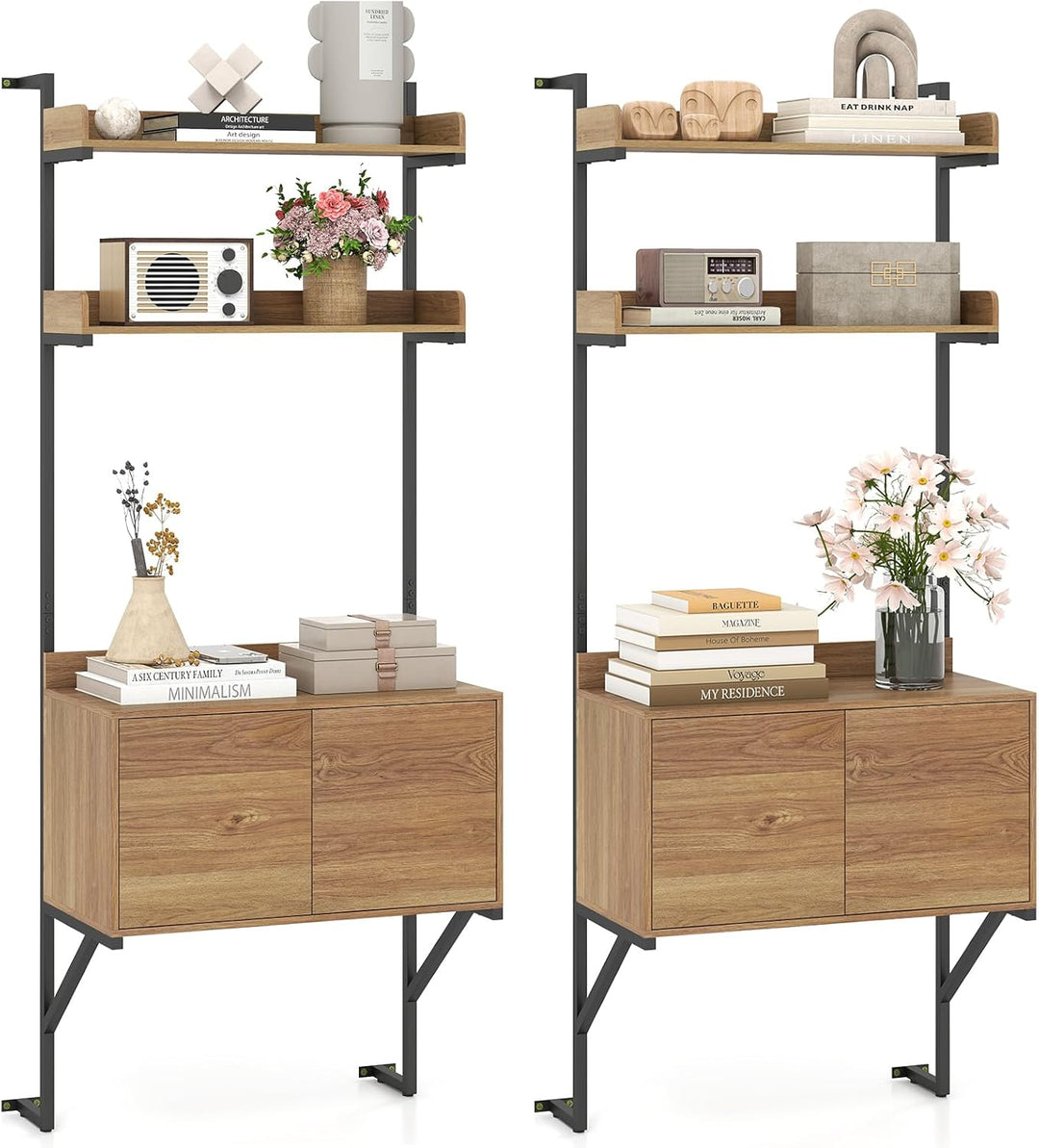 Giantex 71.5" Narrow Tall Wall Mounted Bookshelf with Storage Cabinet (1/2)