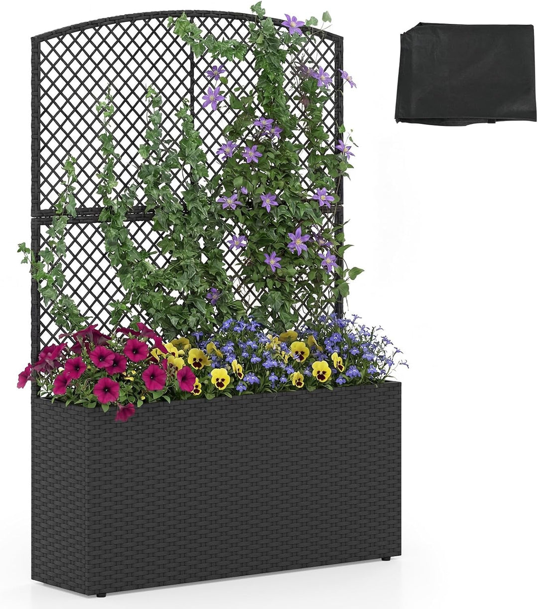 Giantex Raised Garden Bed with Trellis | 58'' Tall PE Rattan Planter Box w/Liner & Drainage