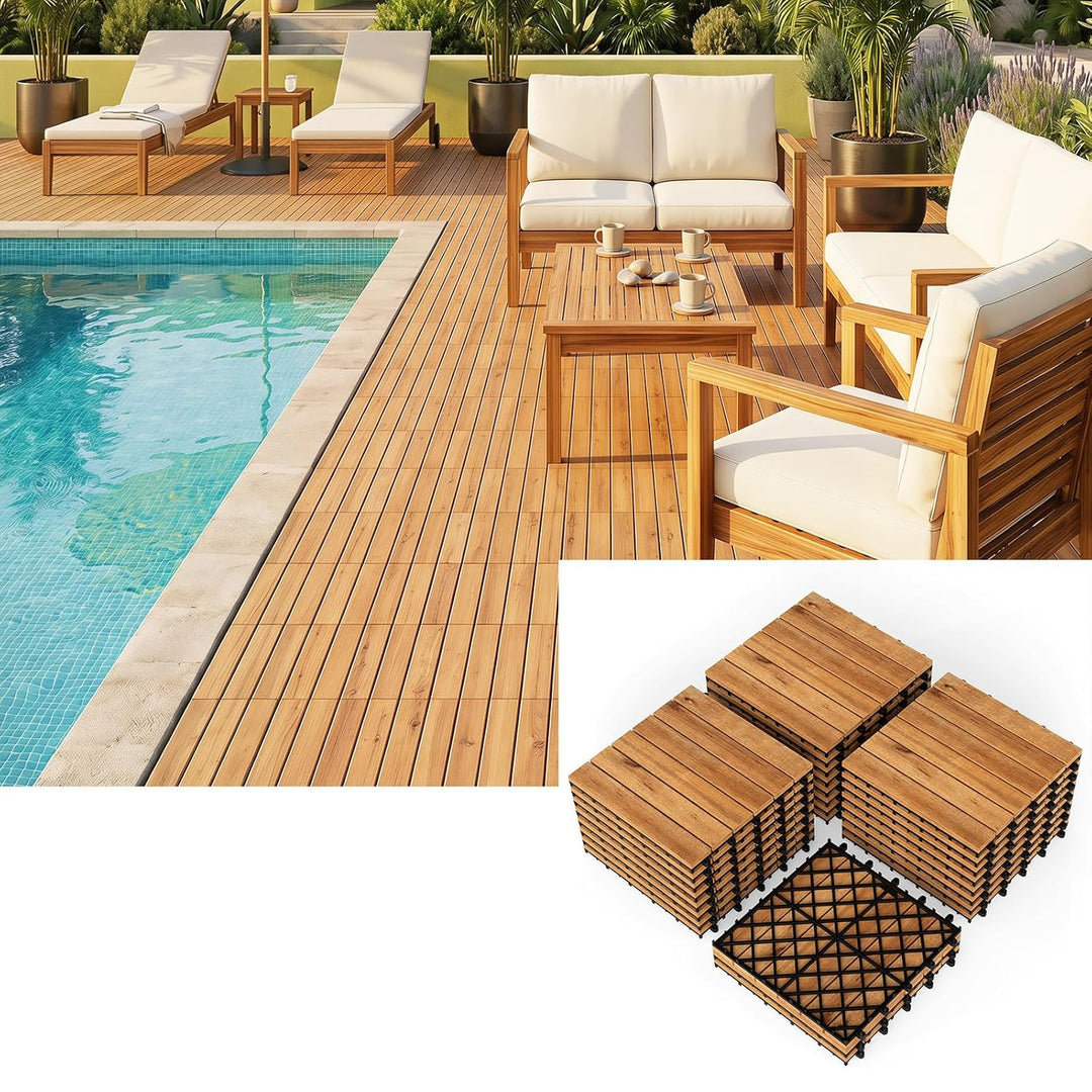 Giantex 12" x 12" Interlocking Acacia Wood Deck Tiles