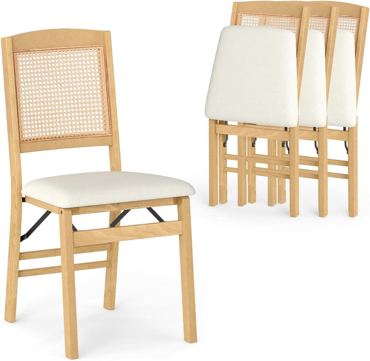 Giantex Folding Dining Chairs Set of 2/4 Rubber Wood Chairs with Linen Padded Seat