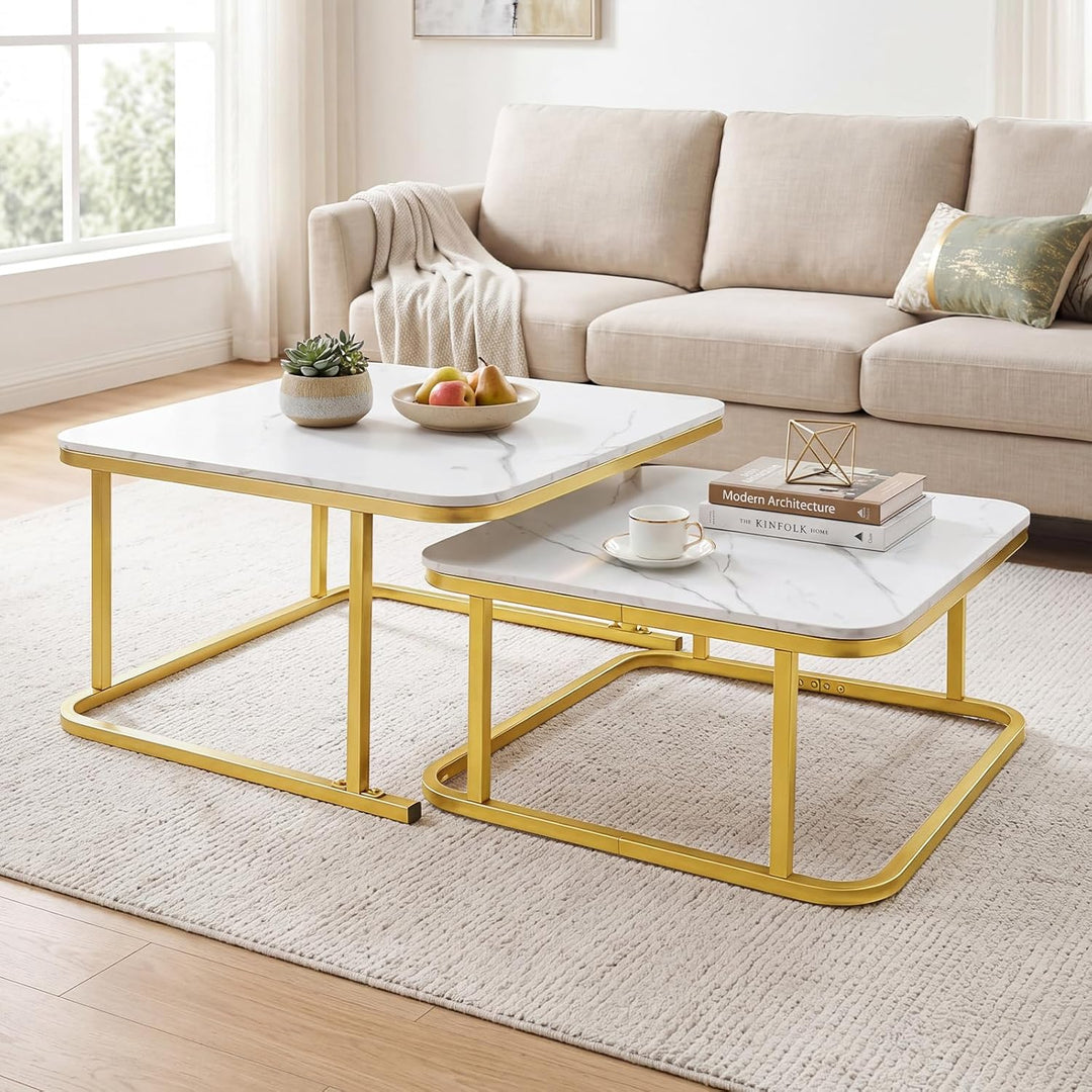 Giantex Nesting Coffee Table Set of 2 with Metal Frame