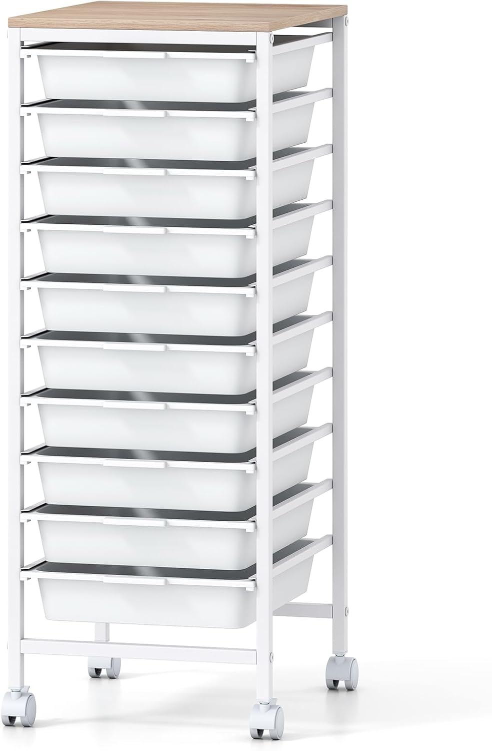 Giantex 10-Drawer Rolling Storage Cart Mobile Utility Organizer with Wooden Tabletop and Lockable Wheels
