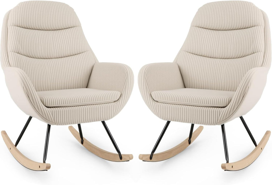 Giantex Upholstered Rocking Chair Nursery Glider Rocker with Padded Backrest and Seat