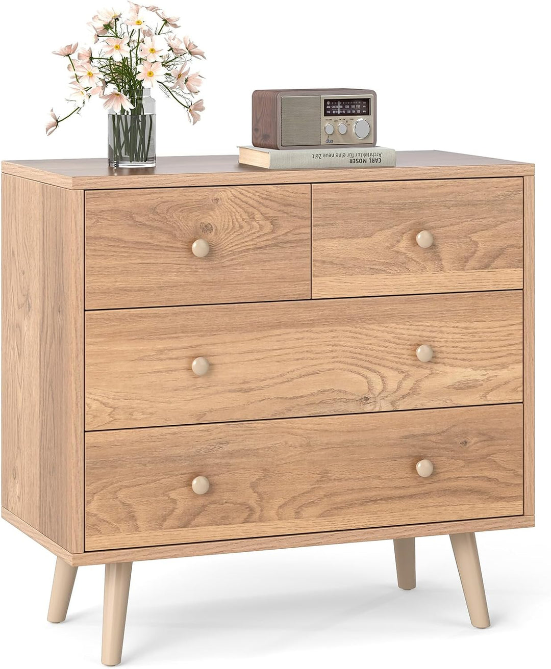 Giantex 4-Drawers Dresser for Bedroom | Wide Wooden Chest Drawers with Anti-Toppling Devices