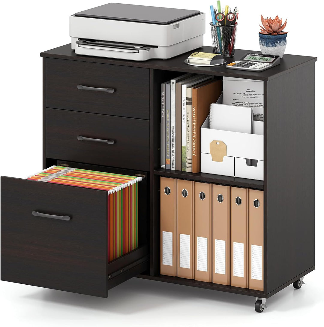 Giantex 3-Drawer Mobile File Cabinet with Open Storage Shelves