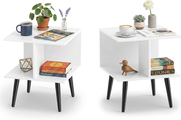 Giantex Mid Century Modern 2-Tier End Table with 2 Storage Compartments (1/2)