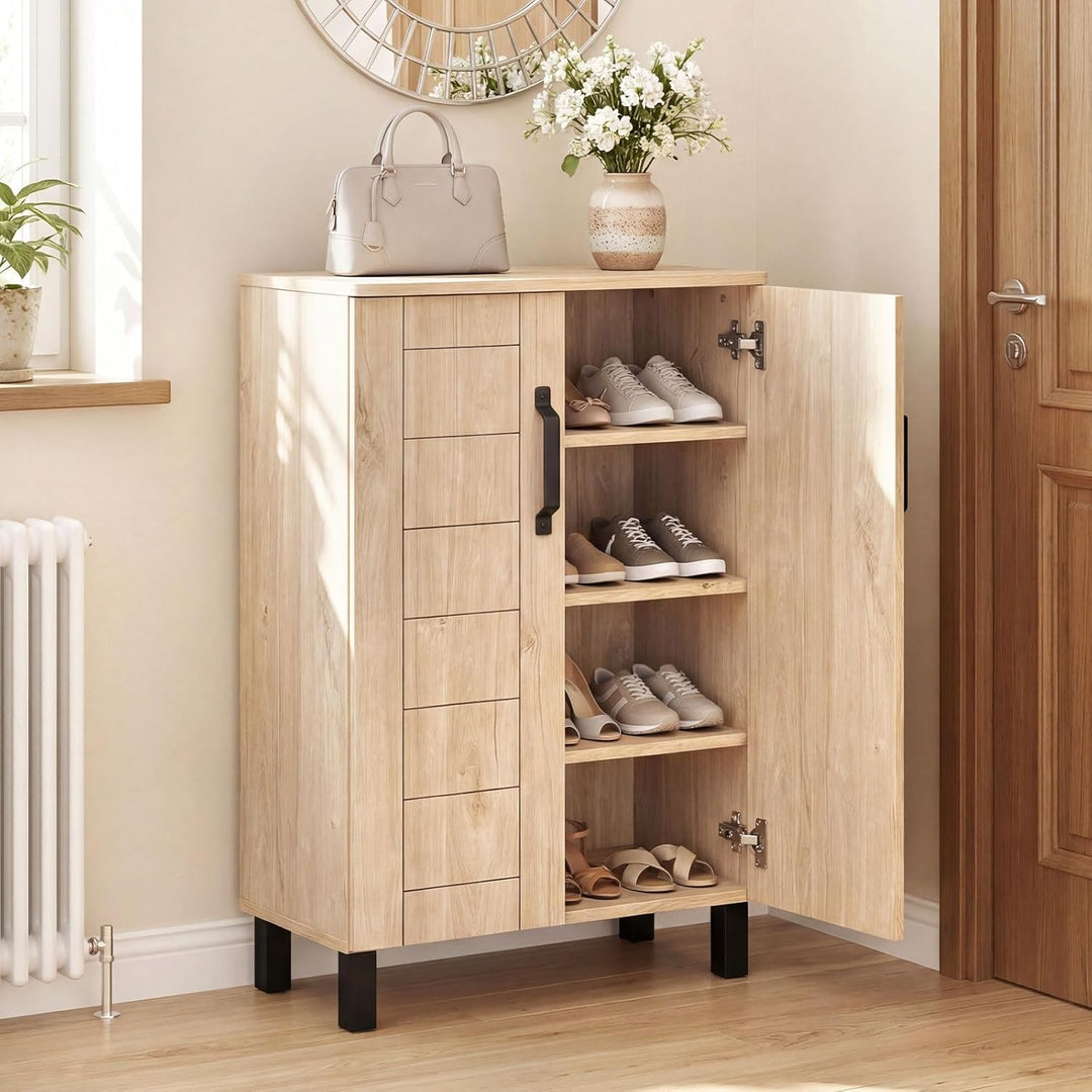 Giantex 5-Tier Shoe Storage Cabinet | Freestanding Wooden Entryway Cabinet w/Storage