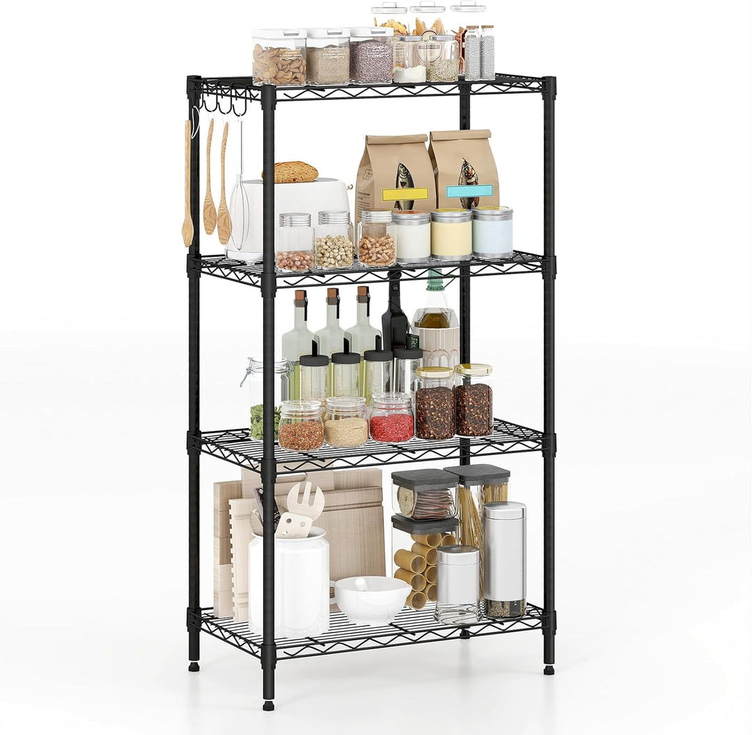 Giantex Storage Shelves Adjustable Wire Shelf Rack w/4 Removable Hooks