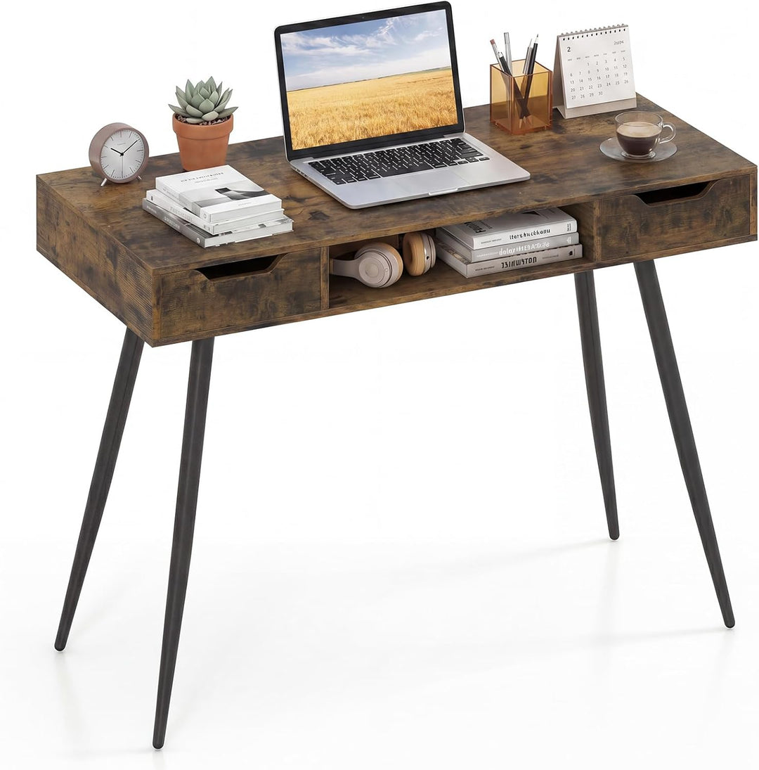 Giantex 42.5" Minimalist Mid Century Modern Vanity Writing Desk with Open Storage Cubby
