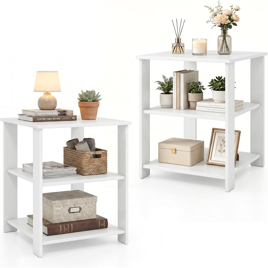 Giantex 16" Square 3-Tier Wooden Sofa Couch End Table with Open Storage Shelves (1/2)