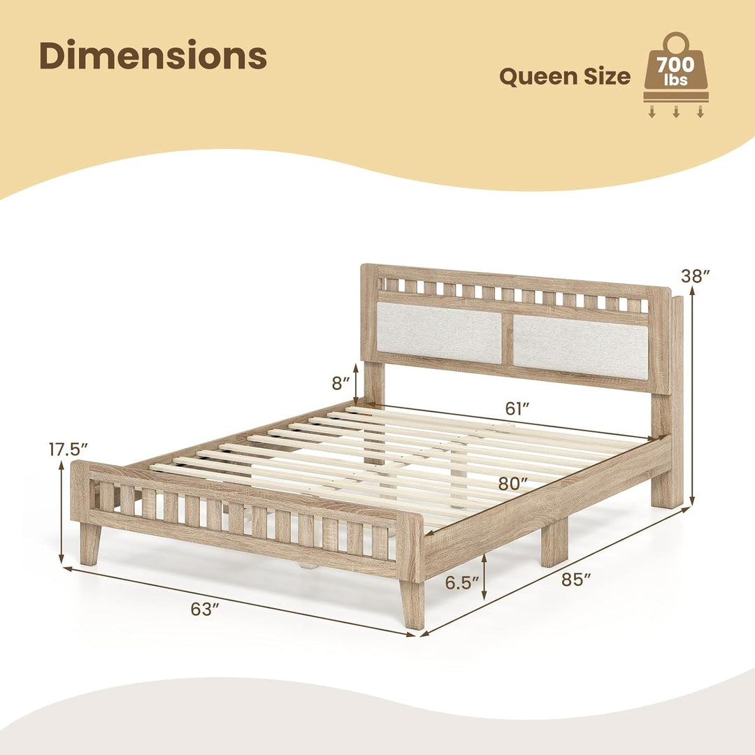 Giantex Mid-Century Wood Bed Frame with Upholstered Headboard (Full/Twin/Queen)
