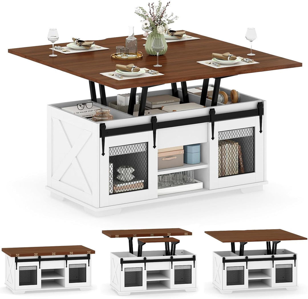 Giantex Lift Top Coffee Table | 41.5" Farmhouse Center Table with 2 Sliding Barn Doors