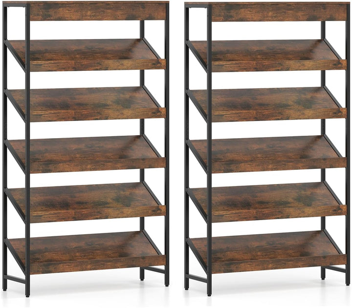 Giantex 6-Tier Industrial Tall Bookcase with Angled Shelves and Metal Frame