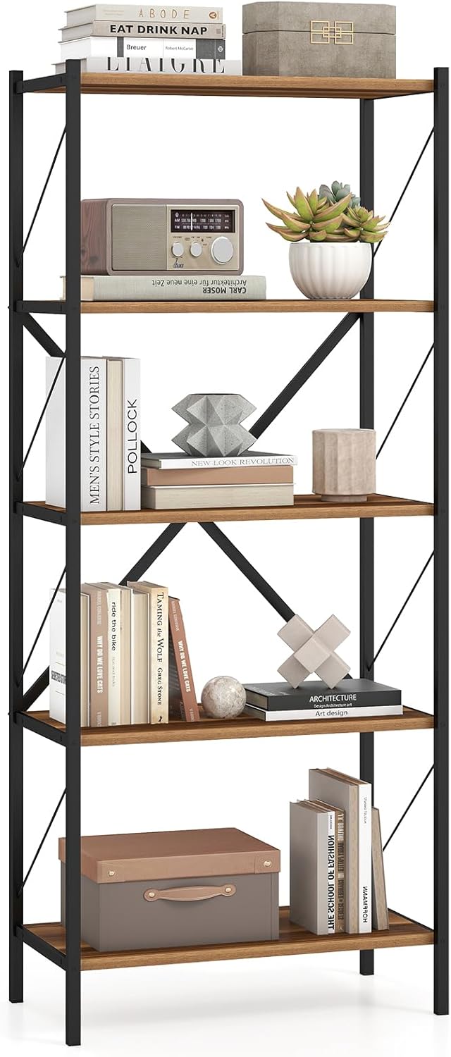 Giantex 5-Tier Tall Industrial Bookcase with Heavy-Duty Metal Frame (1/2)