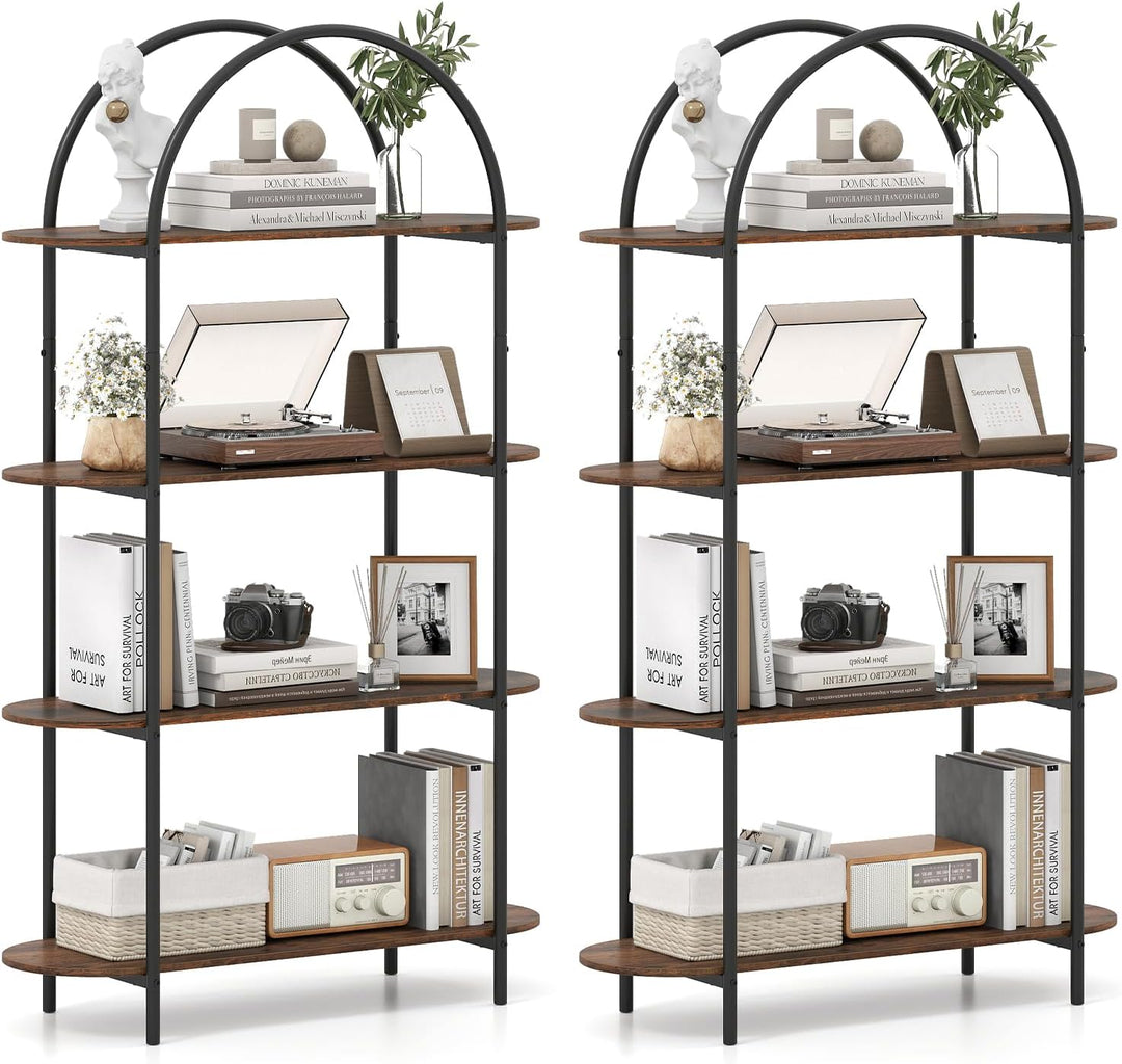 Giantex Arched Bookshelf 4-Tier Industrial Open Bookcase with Sturdy Metal Frame