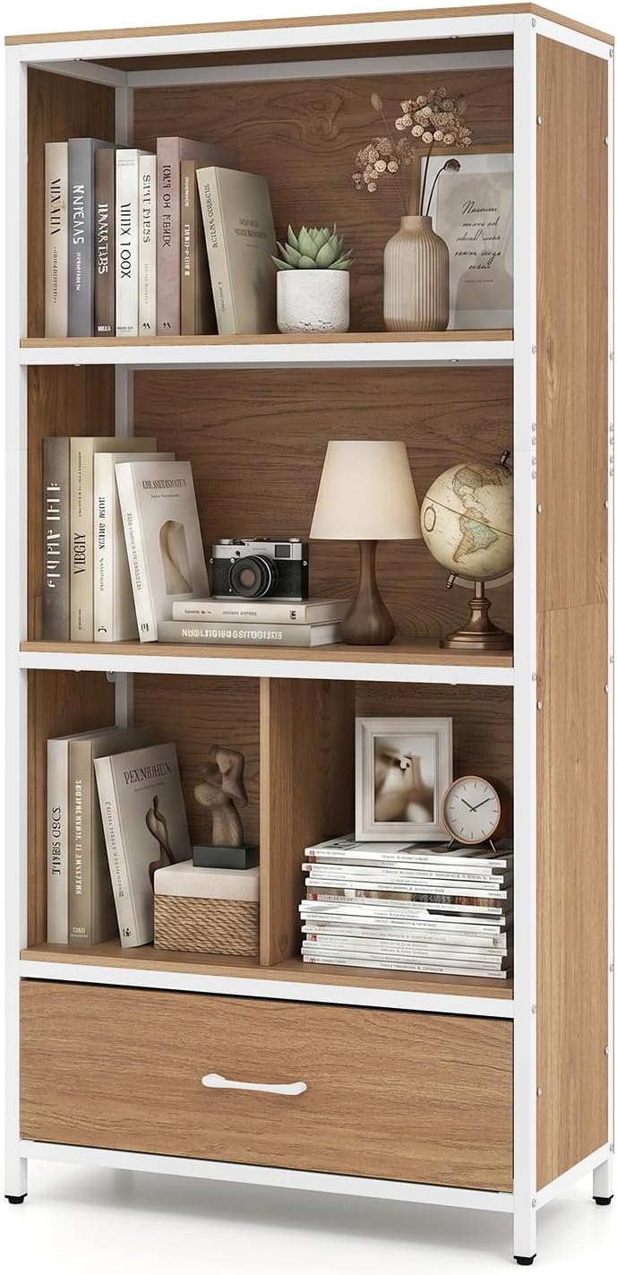 Giantex 56" Tall 5-Tier Bookcase with Drawer