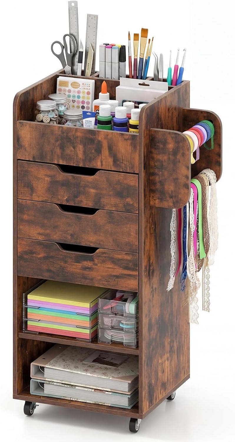 Giantex Craft Storage Cart - Utility Organizer Cart with 3 Drawers