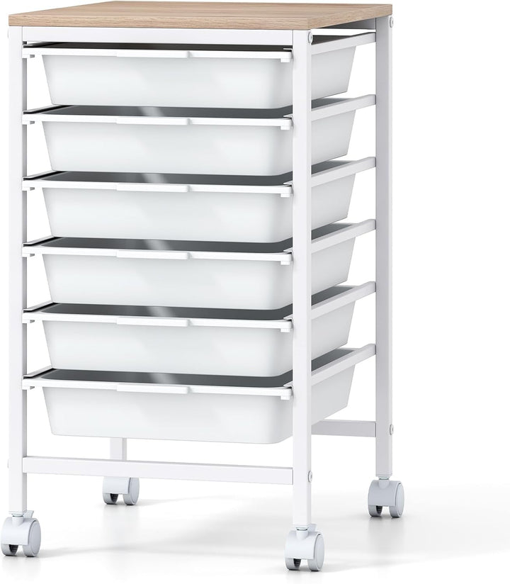 Giantex 6-Drawer Rolling Storage Cart with Wooden Tabletop