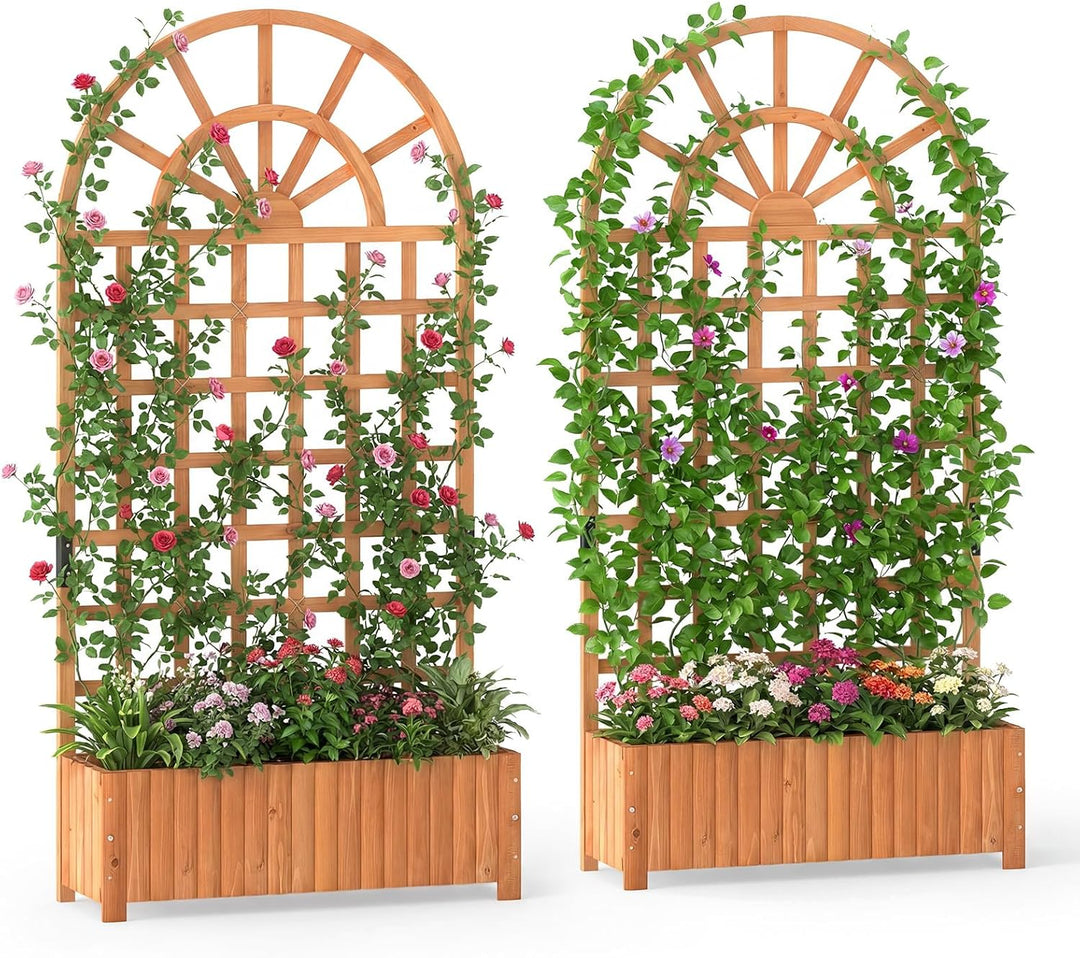 Giantex Wooden Raised Garden Bed with Trellis 71" Outdoor Planter Box Privacy Screen