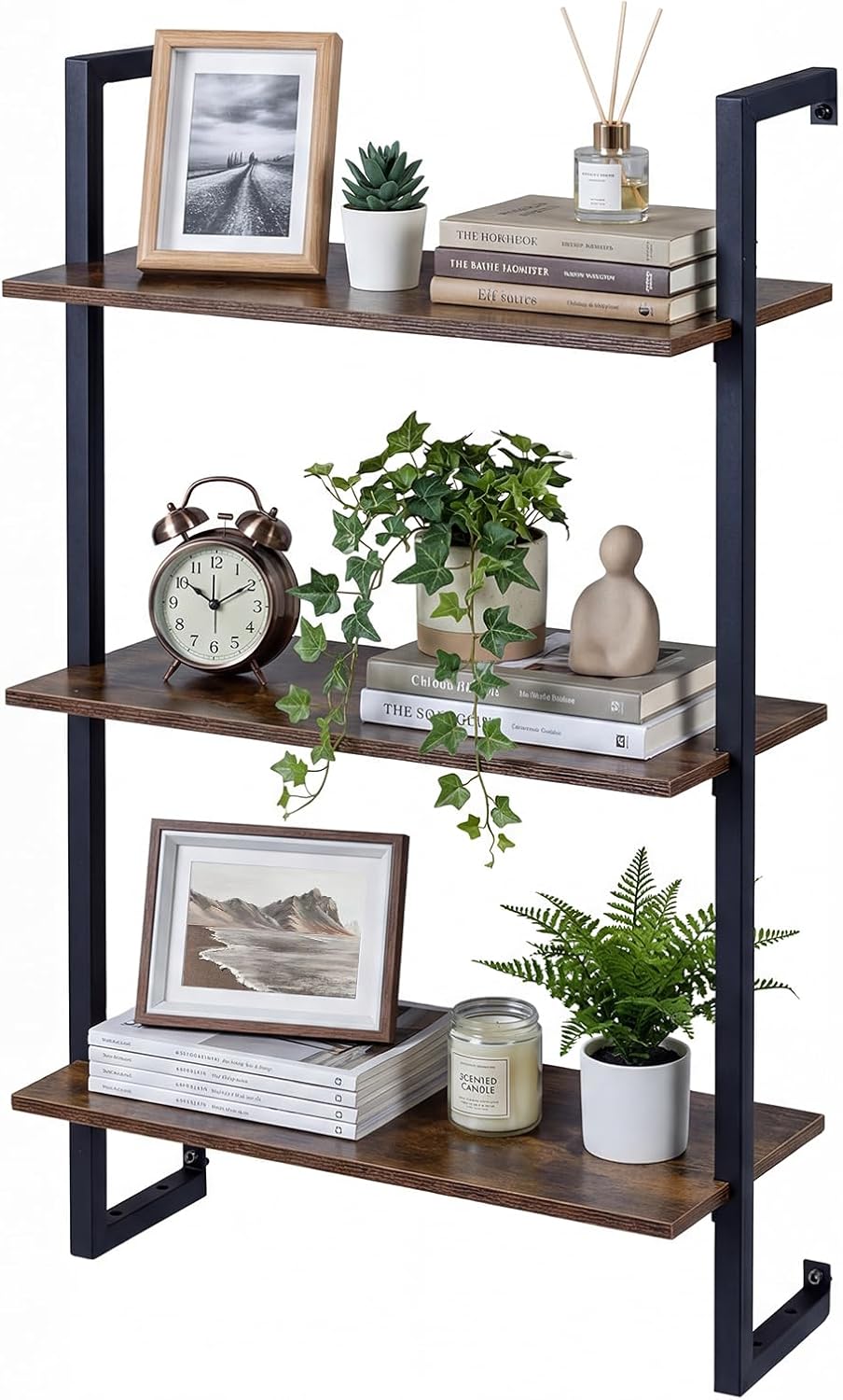 Giantex 3-Tier Modern Floating Wall-Mounted Bookshelf with Metal Frame (1/2)